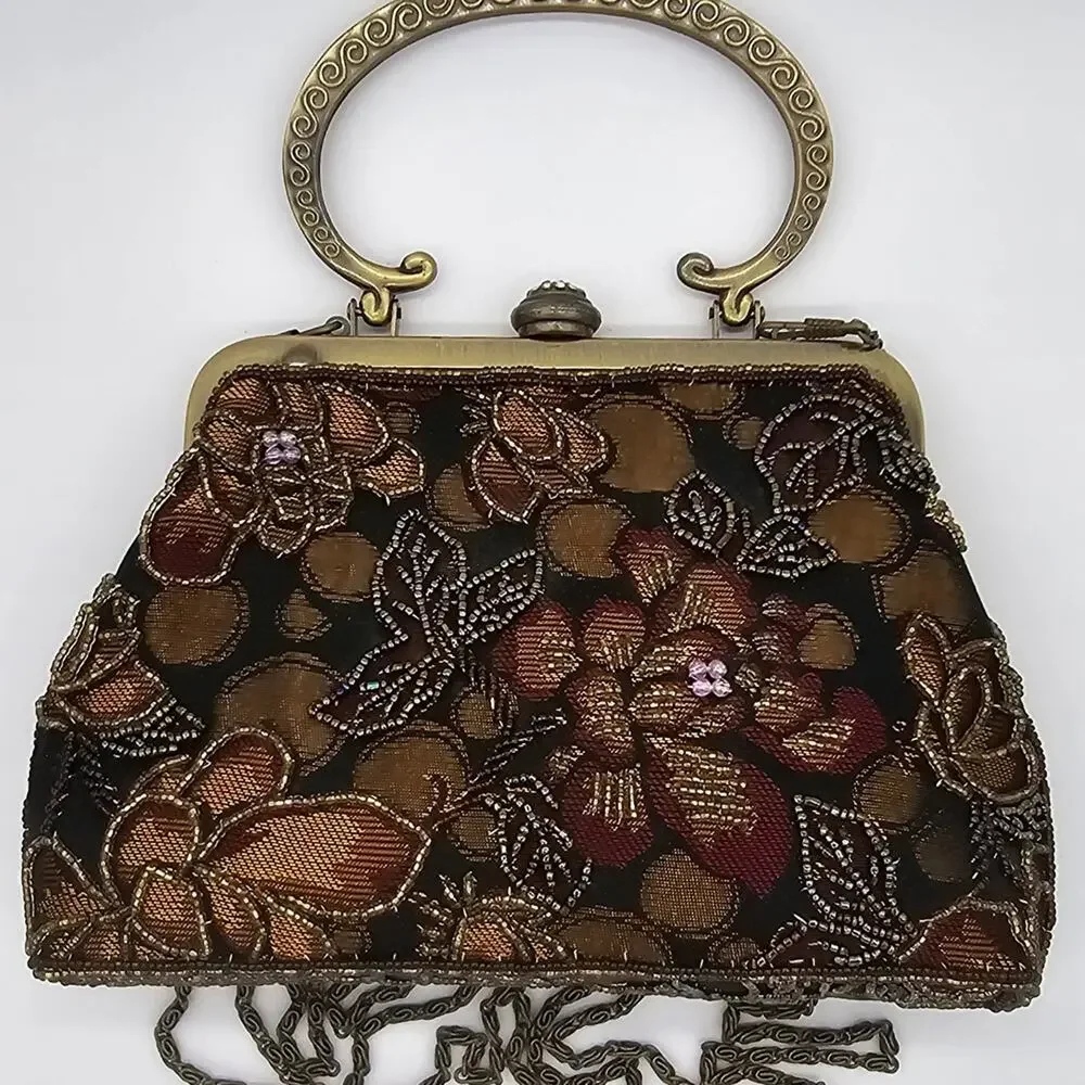 Vintage Floral Beaded And Embroidered Handbag
